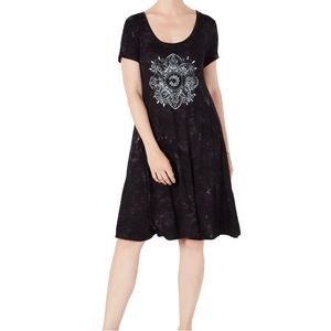 Style & Co Women's Graphic T-Shirt Dress (Deep Black Tie Dye, size XL